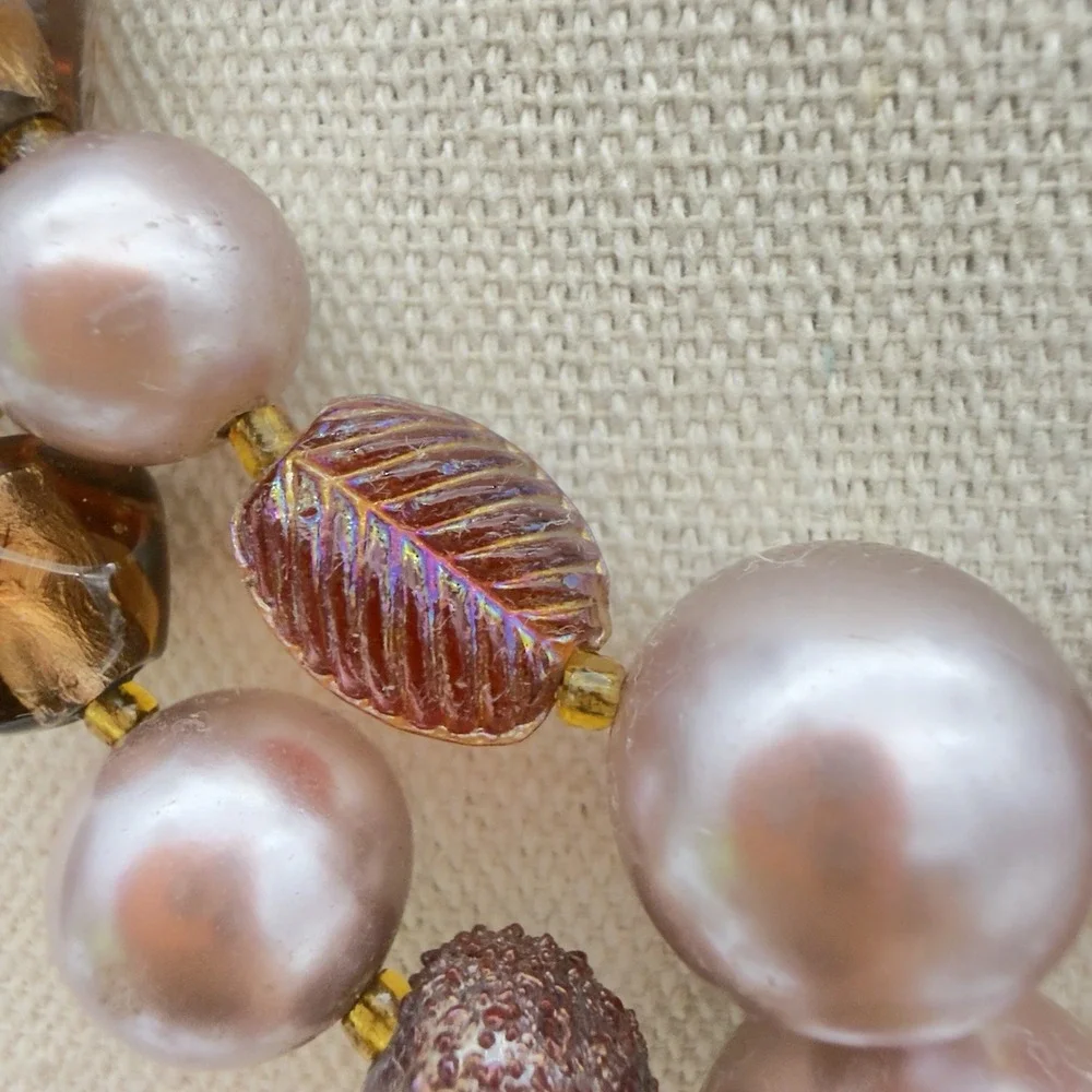 Vtg 50s Coro Iridescent Molded Glass Necklace Double Strand Orig. Tag Japan NOS